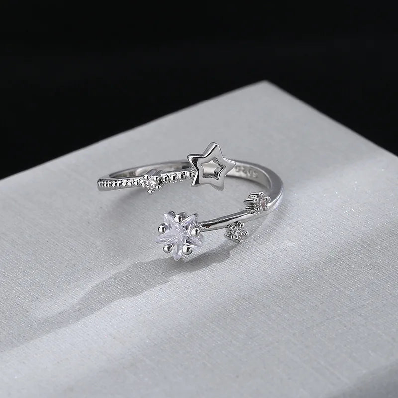 925er Sterling Silber Stern Kristall Ring für Frauen Mädchen Persönlichkeit Einfach Verstellbar Exquisiter Schmuck Dropshipping Geschenk