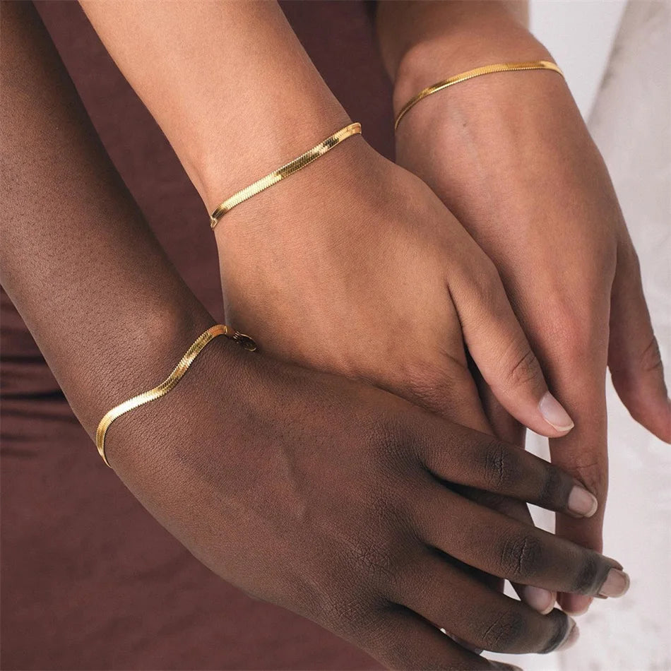 SUNIBI Klassisches Schlangenkette-Armband aus Edelstahl für Frauen Goldfarben Breite 2/3/4/5mm Kettenarmband Damen Schmuck Großhandel