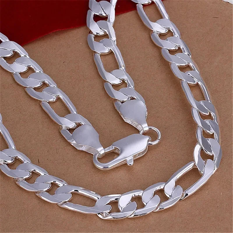 Halskette aus massivem 925er Sterlingsilber für Herren, klassische 12-mm-Cuban-Kette, 18–30 Zoll, Anhänger, hochwertiger Modeschmuck, Hochzeit
