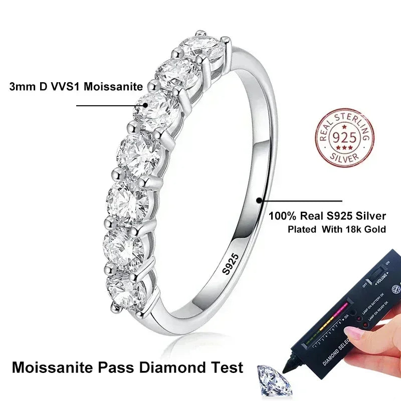 NeeTim Voll-Moissanit-Ring für Damen, S925 Sterlingsilber mit Weißgold plattiert, Diamant-Hochzeitsbandringe, edler Schmuck