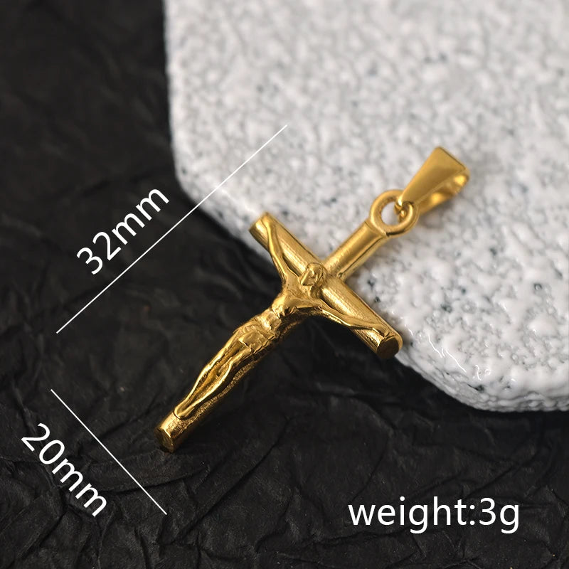Clásico collar con cruz de Jesús, chapado en oro de 18 quilates, de acero inoxidable, joyería religiosa pulida y duradera para hombres, mujeres y cristianos