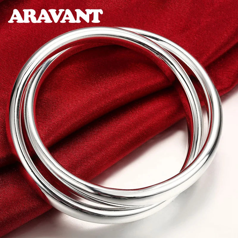 Aravant Pulseras de doble círculo de plata 925 para mujeres y hombres, joyería de moda