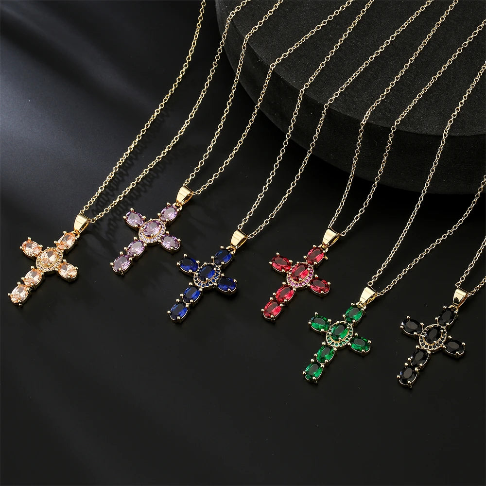 NEWBUY Classic Design Cross Pendant Necklace For Women 2026 Hot Sale Luxury AAA Cubic Zirconia Crystal Christian Jewelry Gift