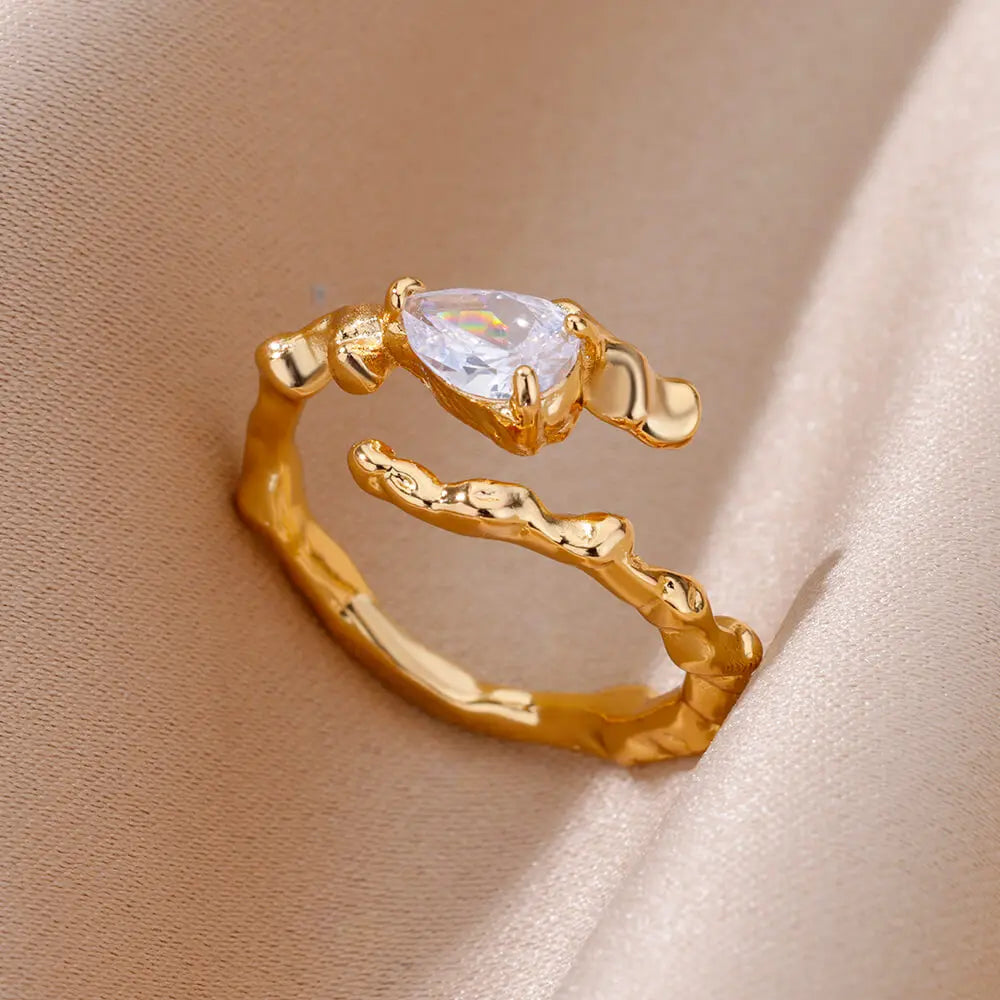 Edelstahlringe für Frauen Goldfarbe Mode Herz Zirkon Öffnungsring Weiblicher Finger Hochzeit Party Schmuck Geschenk