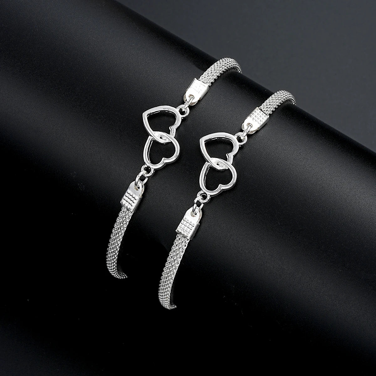 2 Stück Set Love Heart Paar Armbänder für Frauen Männer Silber Farbe Doppelschicht passendes Kettenarmband Liebhaber Schmuck Geschenk