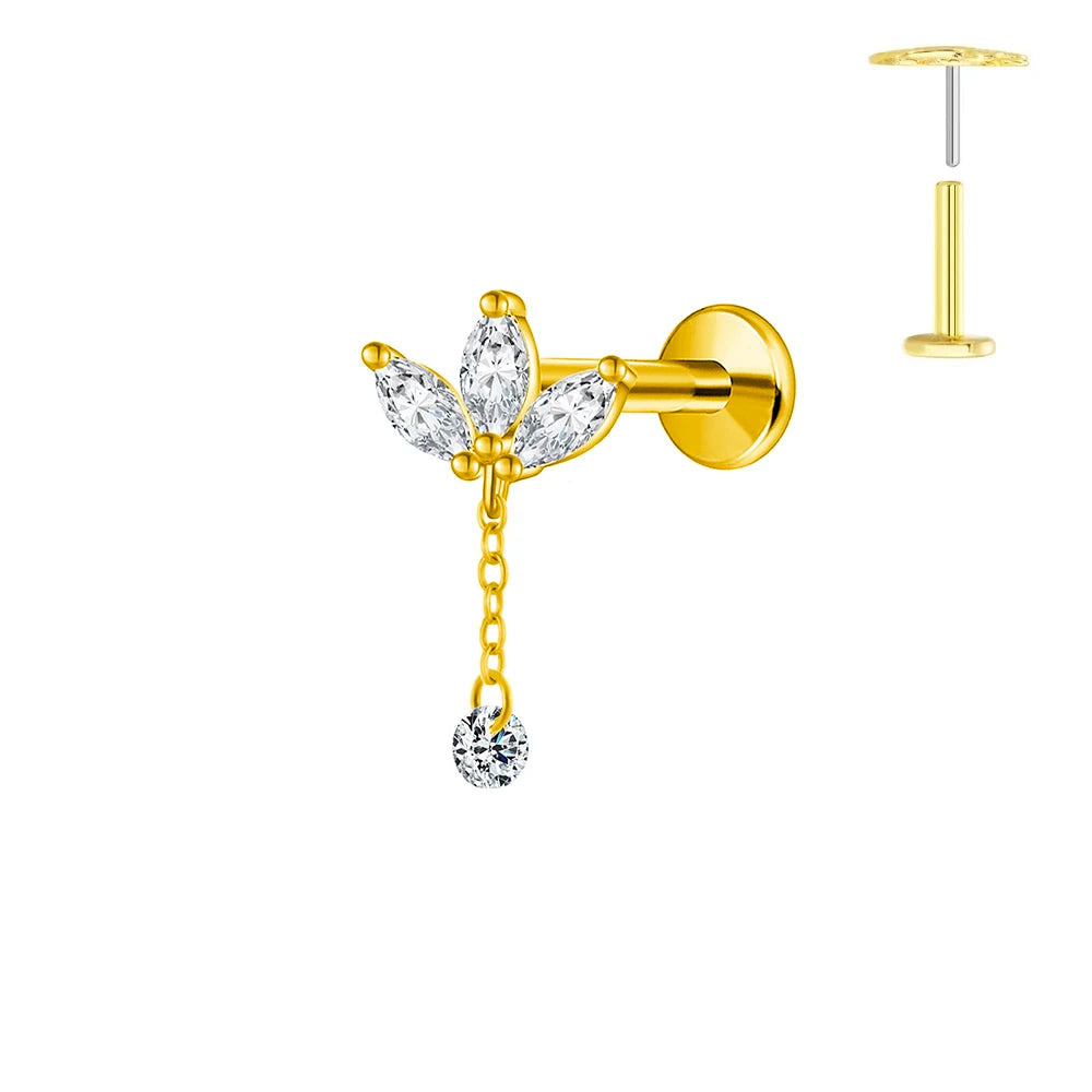 ASTM F136 G23 Titan Horse Eye Zirkon Krone Quaste Piercing Flacher Ohrring Knorpelkette Push-In Labret Stecker