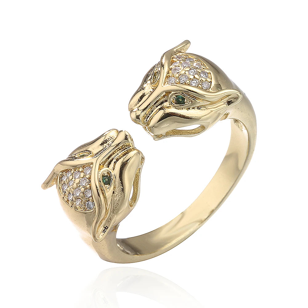 NEWBUY Hochwertiger Modeschmuck Großer Tierring für Frauen Mädchen Party Schmuck Goldfarbe Zirkon Leopard Offener Ring Großhandel