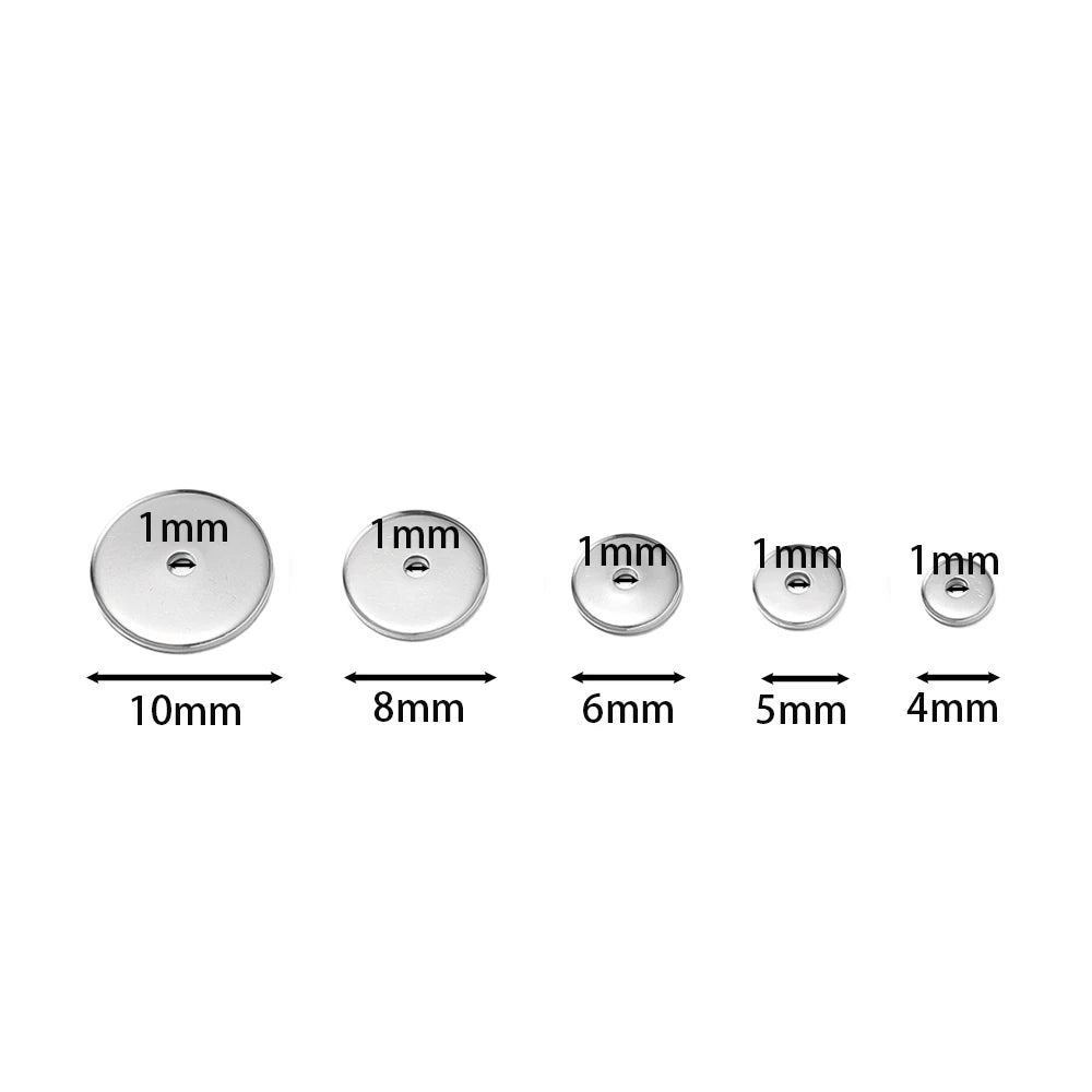 50 Stücke/Packung Edelstahl 4/5/6/8/10mm Flache Runde Lose Spacer Perlen für DIY Schmuck Halskette Armbänder Herstellung Zubehör