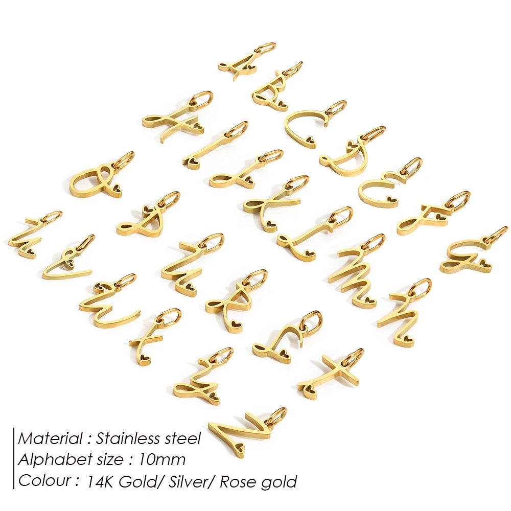 Personalized Stainless Steel Heart Alphabet Pendant DIY Accessories for Necklace Woman Men Jewelry Initials Birthday Gift A-Z