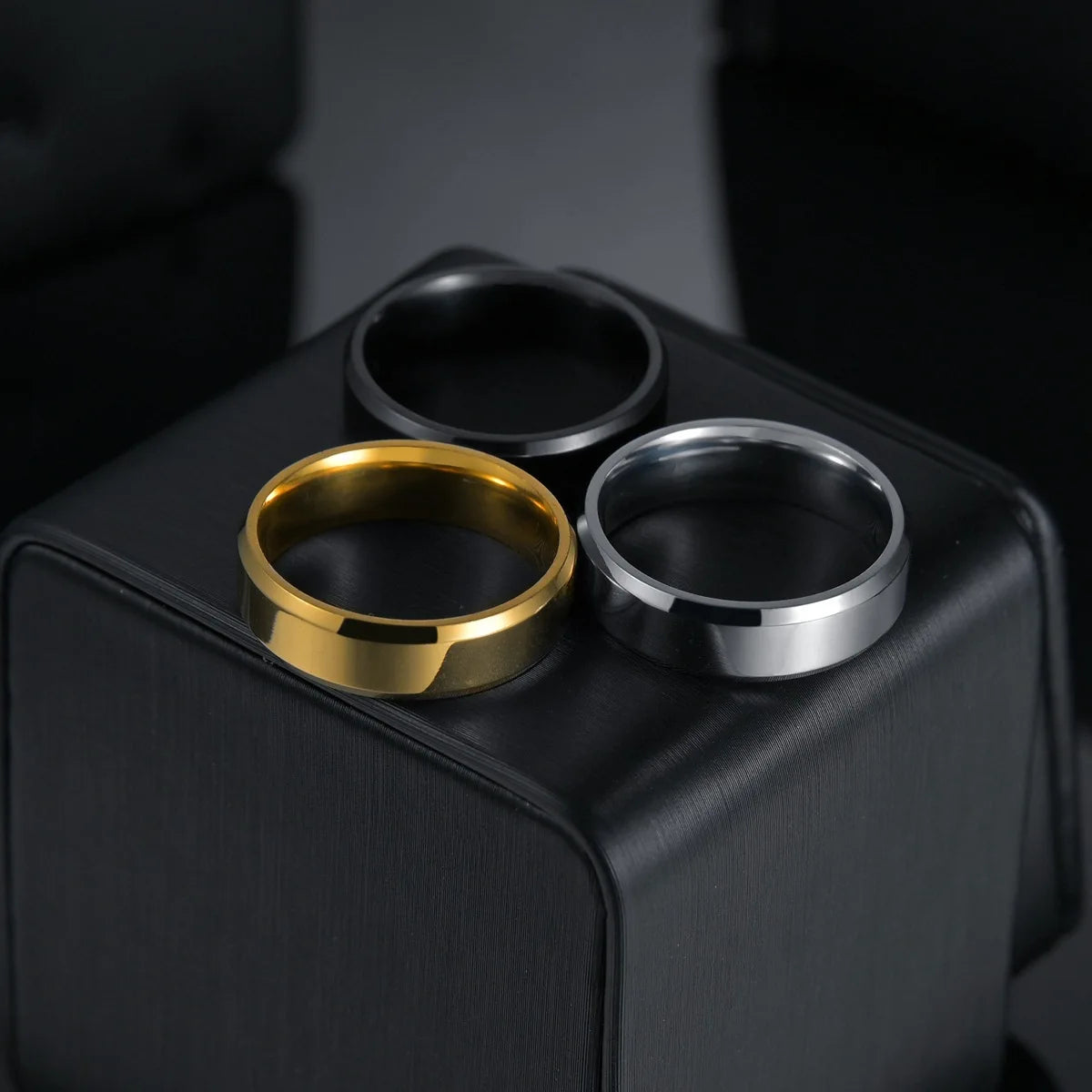 Stainless Steel Black Rings for Women Wedding Rings Men Jewelry Width 6mm Custom engraving name Logo