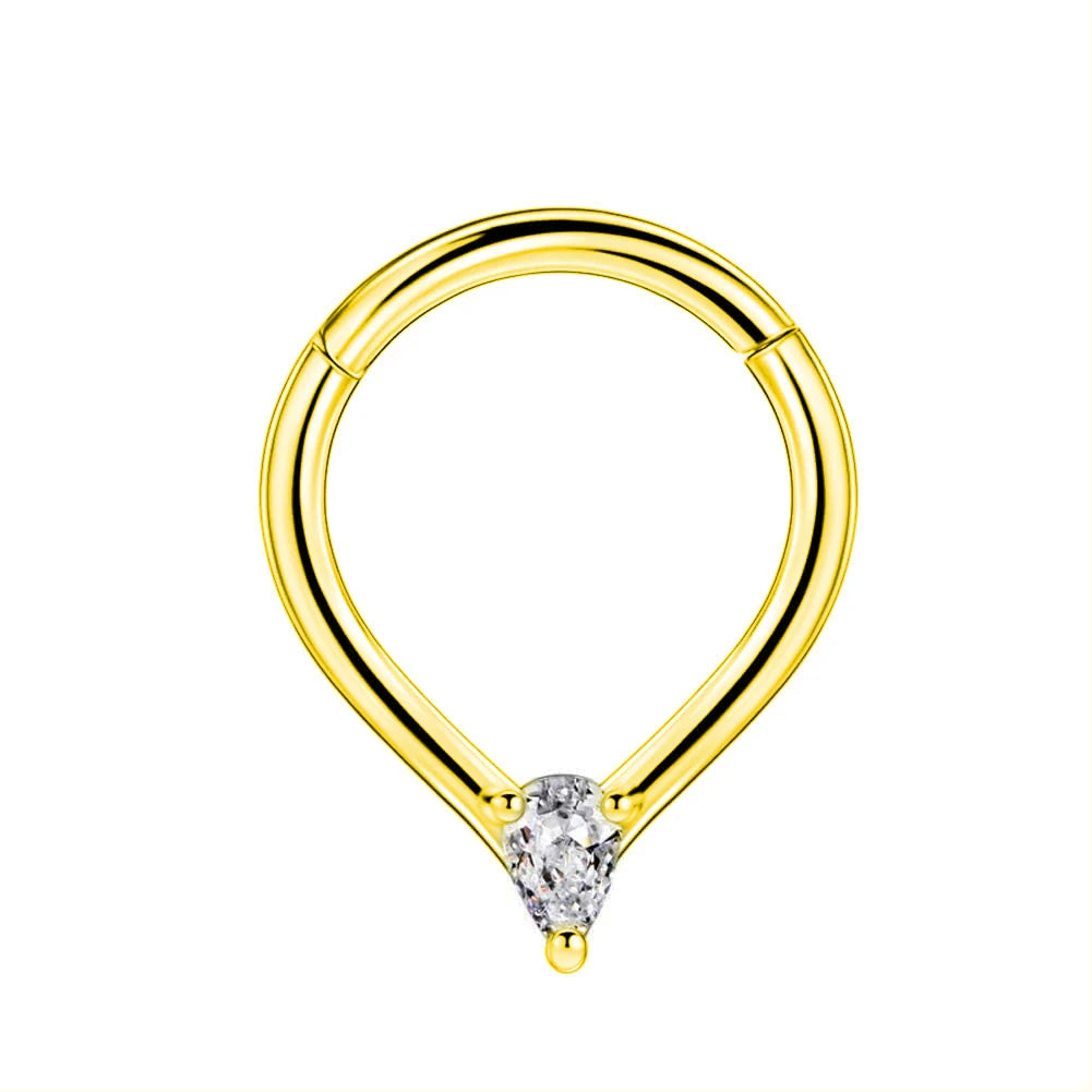 Anillo de nariz con flores, tabique, 100 % acero quirúrgico 316L, circonita, clicker, perforación Daith, cartílago de oreja, aro Helix, flores, gotas de agua