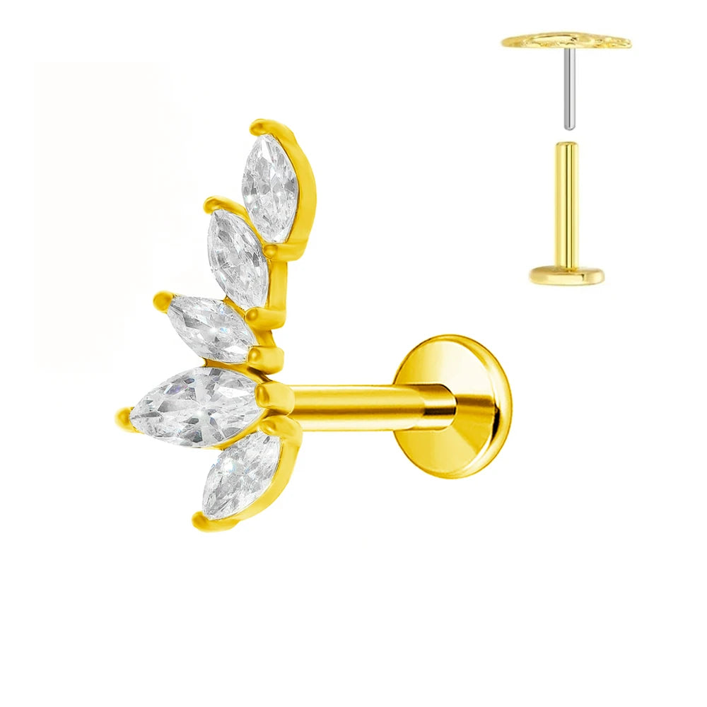 ASTM F136 G23 Titan Piercing Ast Ohrring Stecker Mond Push-In Zirkonia Gewindelos Labret Piercing 16/18/20G Knorpelkörperschmuck