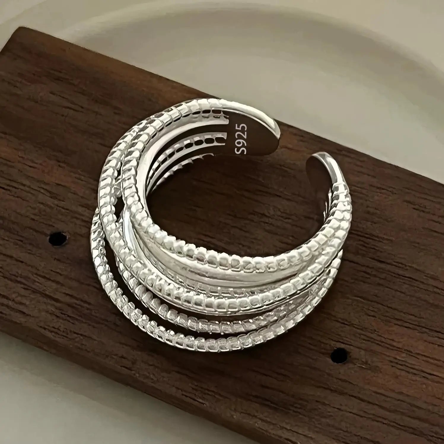 Anillo Nudo Cadena Plata de Ley 925 para Mujer, Anillo Ancho de Diseño Geométrico Rock Punk, Regalo de Joyería, Venta al por Mayor y Dropshipping