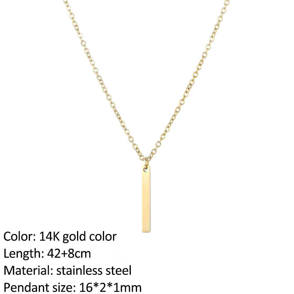 SUNIBI Vertical Bar Pendant Necklaces Stainless Steel Simple Long Lariat Chain Minimalist Dangle Necklace for Women Jewelry Gift