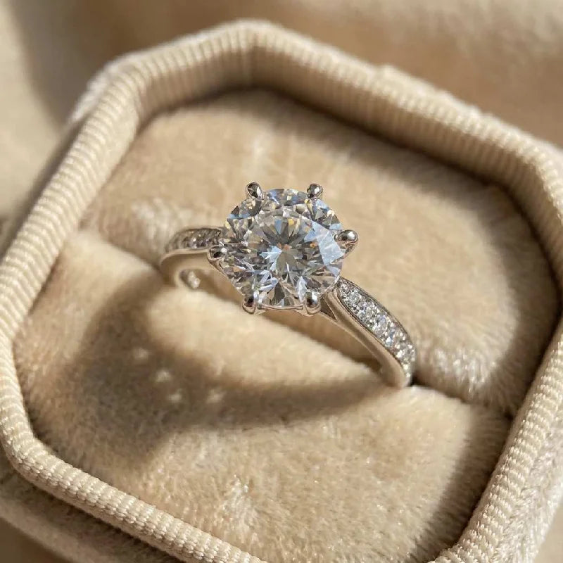 Anillo clásico de lujo de plata de ley 925 para mujer con seis garras, joyería sencilla, imitación de diamante, anillo para mujer, regalo de compromiso o boda