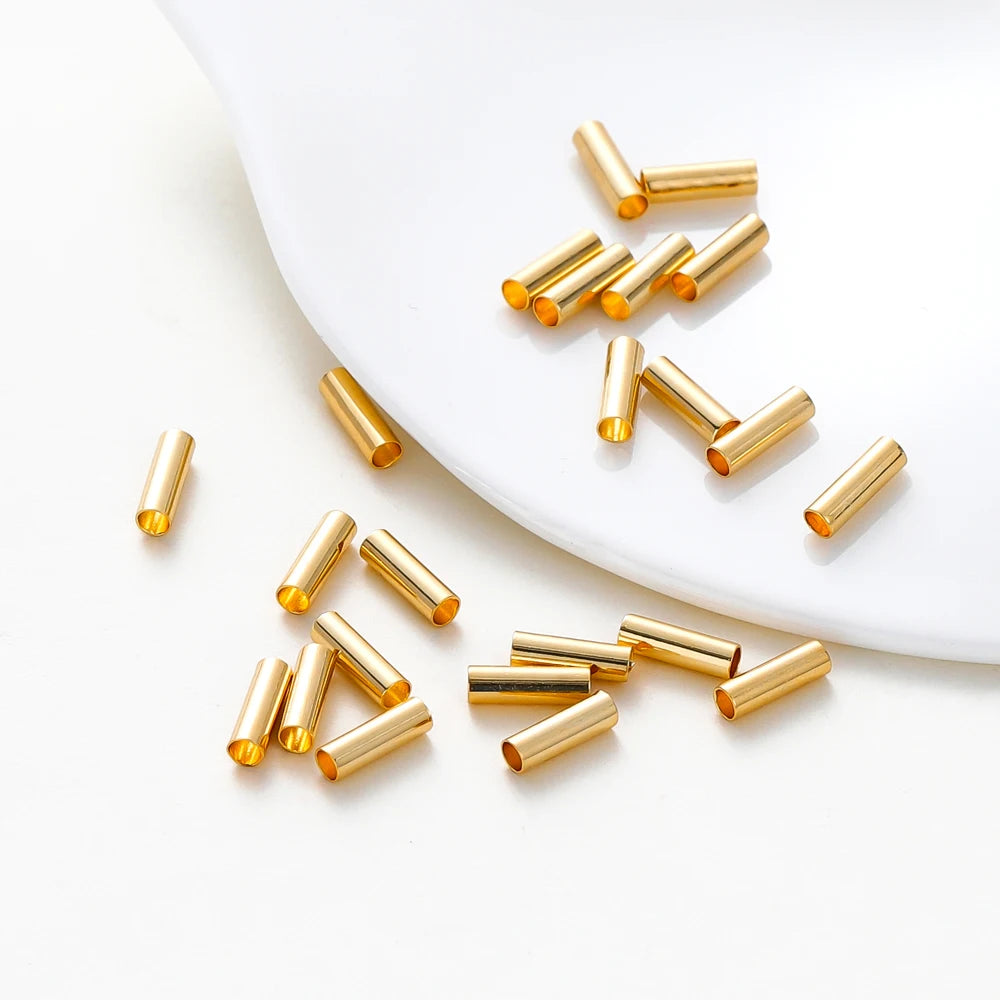 100 Stück 14K 18K vergoldete Messing Nudel Rohr Zylinder Gerade Perlen 5 6 7mm Abstandhalter lose Perlen für DIY Armband Schmuckherstellung