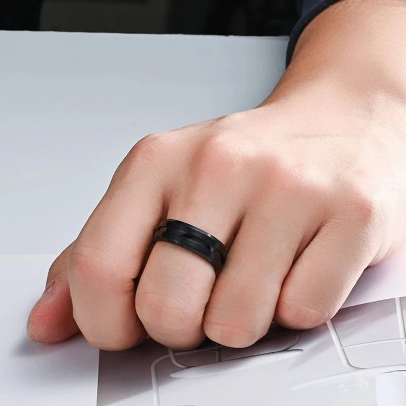 1 Stück Herren-Ring, galvanisiert, schwarz, trendig, minimalistisch, West Coast Hip-Hop-Punk-Stil, schwarzer Ritterring, drehbares Design