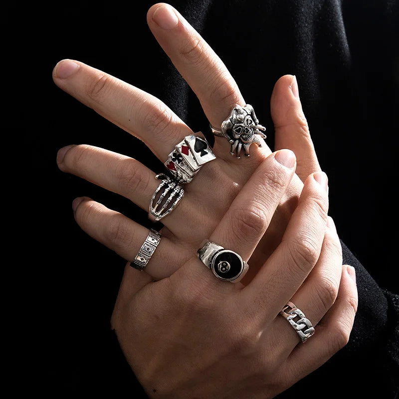 Punk Gothic Skelett Unisex Ring Set Grunge Schmetterling Frosch Frau Mann Schmuck Hip Hop Party Street Ring 2024 Neues Schmuckgeschenk