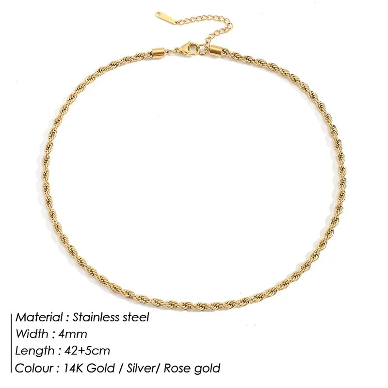 SUNIBI Stainless Steel Necklaces for Women Gold Color Basic Punk Link Chain Necklace Solid Metal Jewelry Wholesale/dropshipping