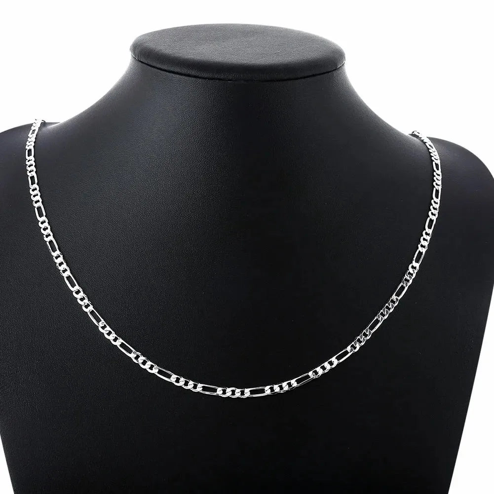 ALIZERO 40-75cm Plata 925 4mm Cadena Figaro Collar para Mujeres Hombres Collar Largo Joyería Hip Hop Regalo