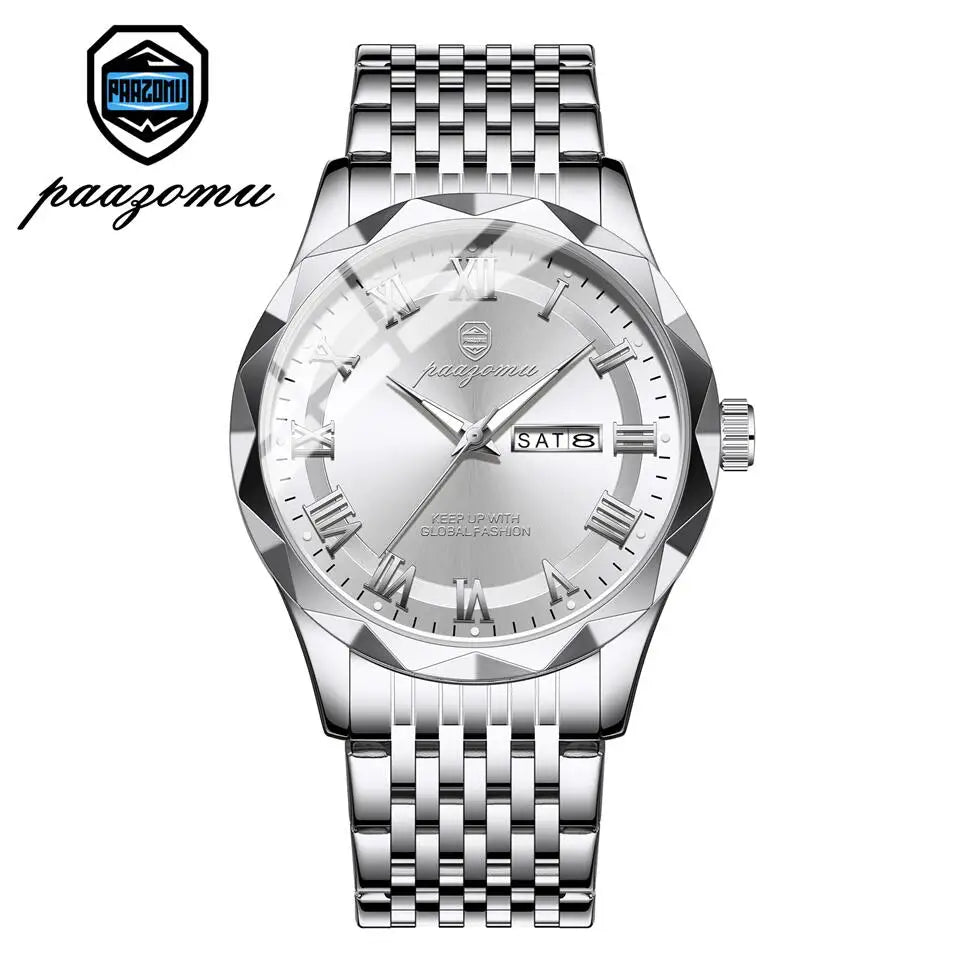 PAAZOMU Top Original Reloj de Hombre Impermeable Luminoso con Fecha Rectangular Reloj de Pulsera para Hombre Malla de Acero Inoxidable Relojes de Cuarzo para Hombre