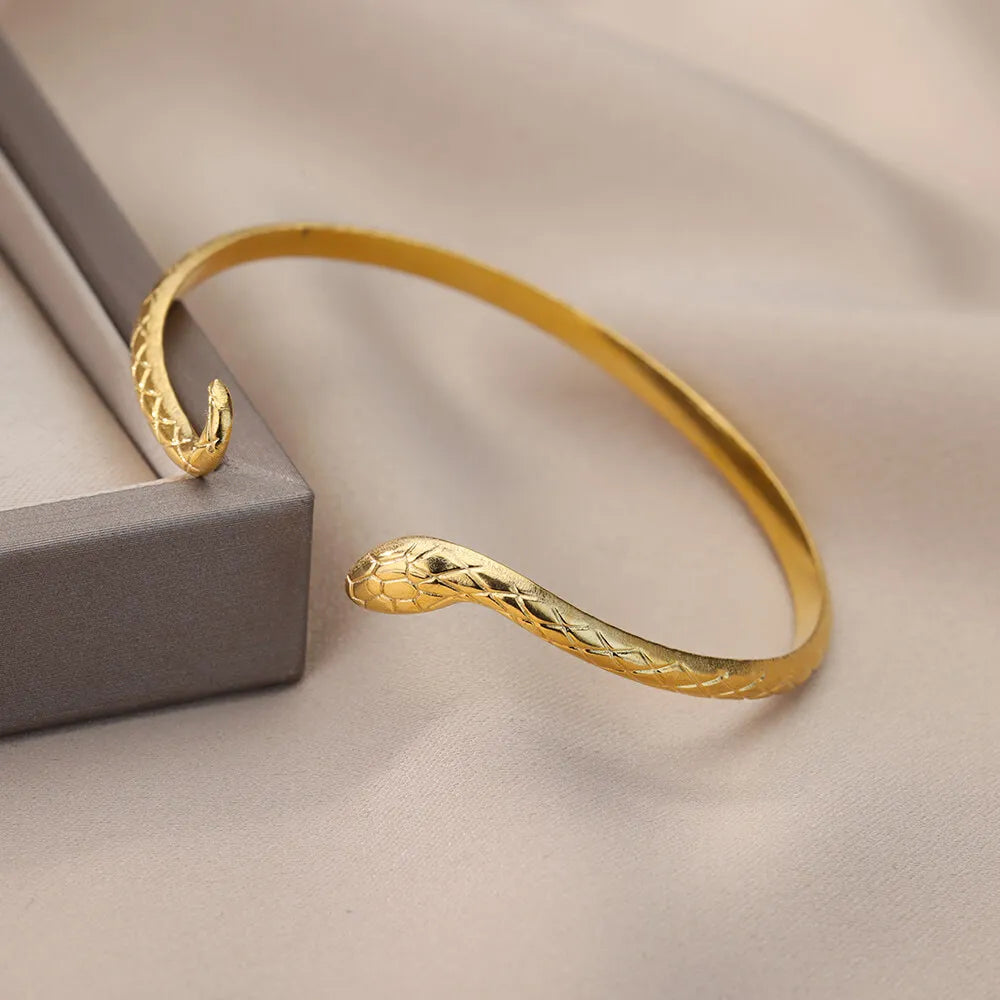 Schlangen Armreif Armband für Damen Edelstahl Vergoldet Öffnungsarmreif Tier Ästhetischer Schmuck pulseras mujer