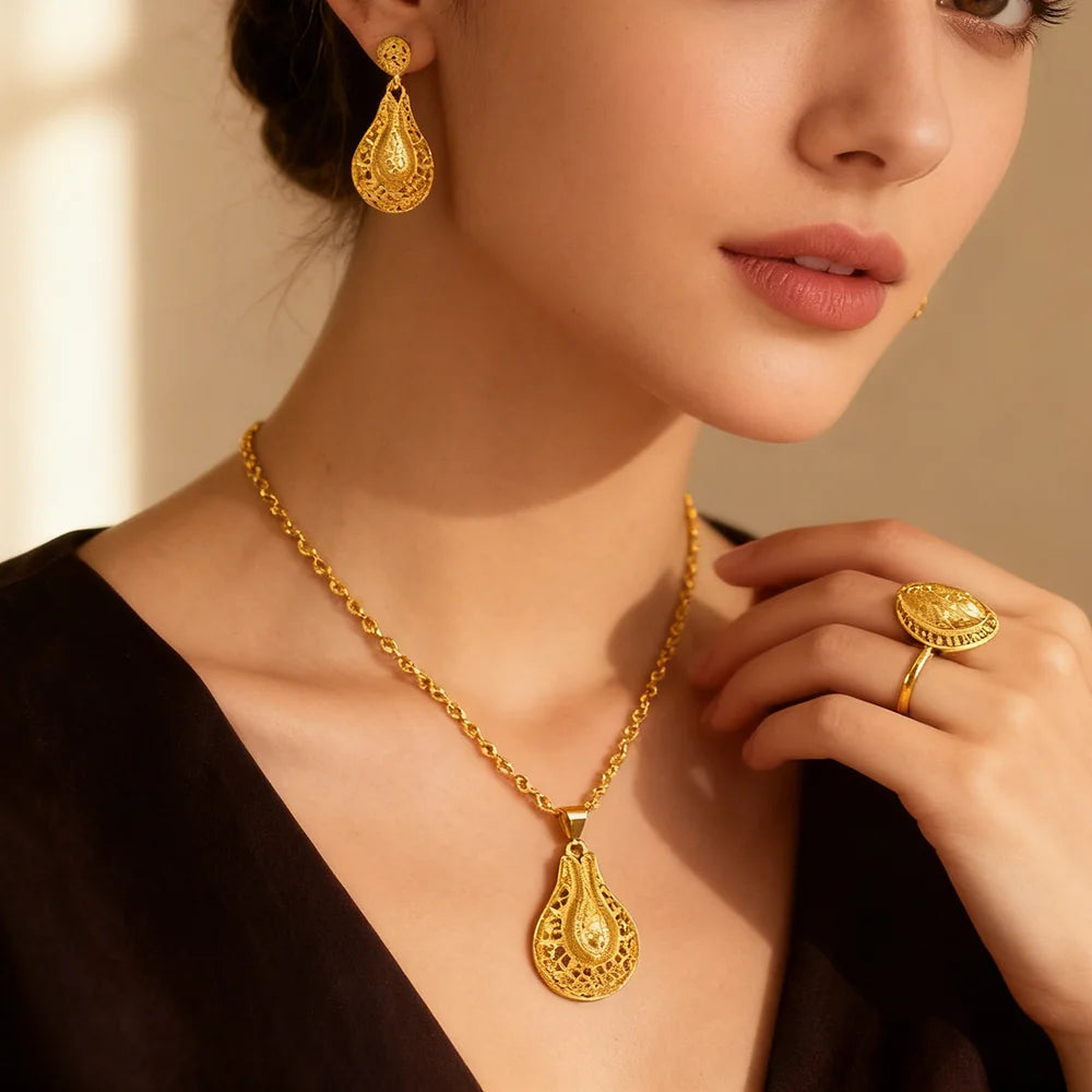 Conjunto de joyas de oro de moda, aretes de acero inoxidable, collares para mujer, regalo simple de personalidad, accesorios para fiesta de boda
