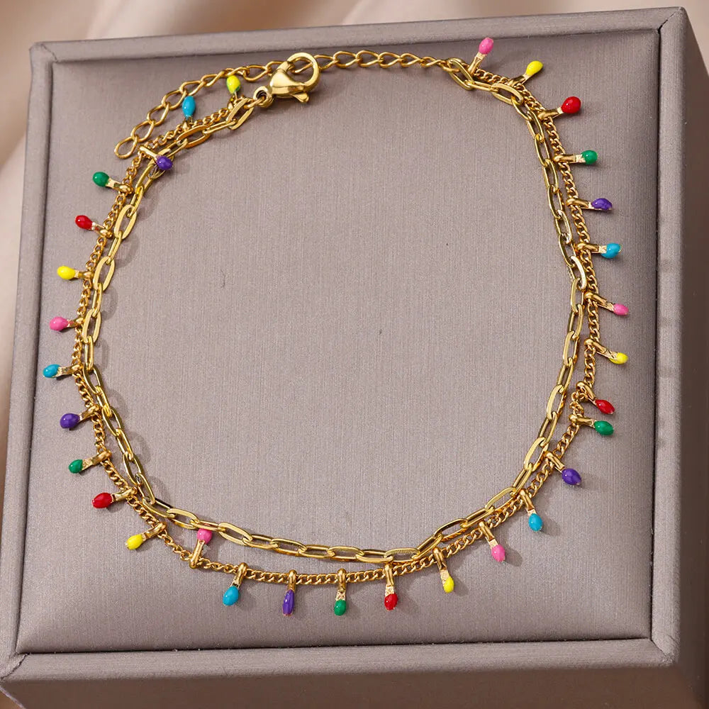 Tobilleras Boho Drops para mujer, tobillera de acero inoxidable chapada en oro, regalo de joyería estética de lujo para boda