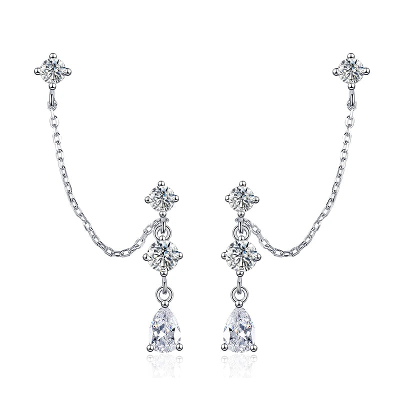 NeeTim Voll-Moissanit-Ohrstecker-Kettenohrringe für Damen Funkelnde Labor-Diamantohrringe 925 Sterling Silber Damen-Ohrringe Schmuck