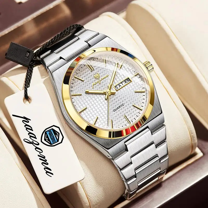 PAAZOMU Reloj de hombre de lujo original, a la moda, luminoso, impermeable, cronógrafo, con fecha, para hombre, de cuero, de cuarzo, Reloj