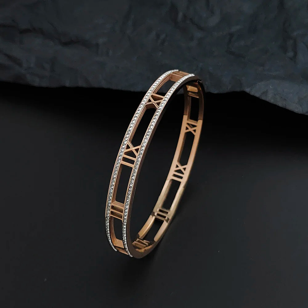 Luxus Kristall Hohl Römische Ziffer Armbänder für Frauen Männer Edelstahl Unisex Armreif Mode Klassischer Schmuck Accessoires