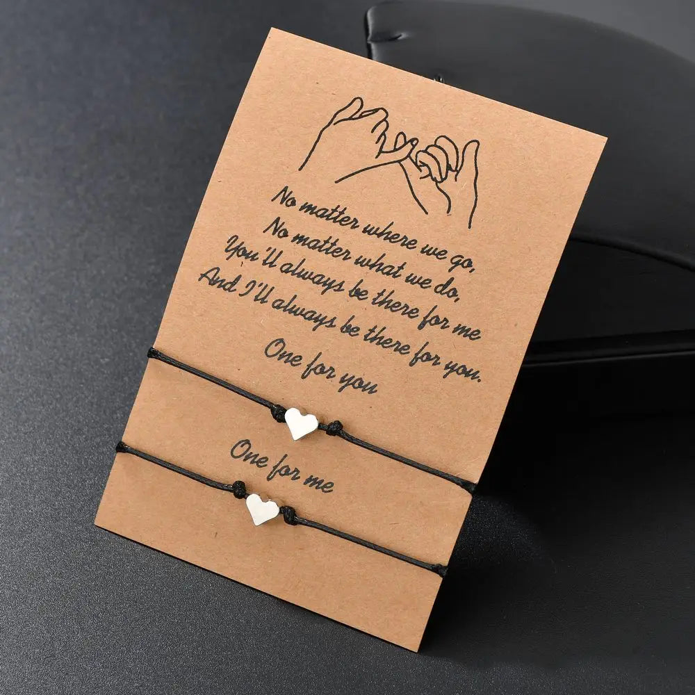 2 PCS Card Sets of Minimalist Casual Style Copper Heart Adjustable Rope Chain Couple Bracelet Jewelry Valentine's Day Gift