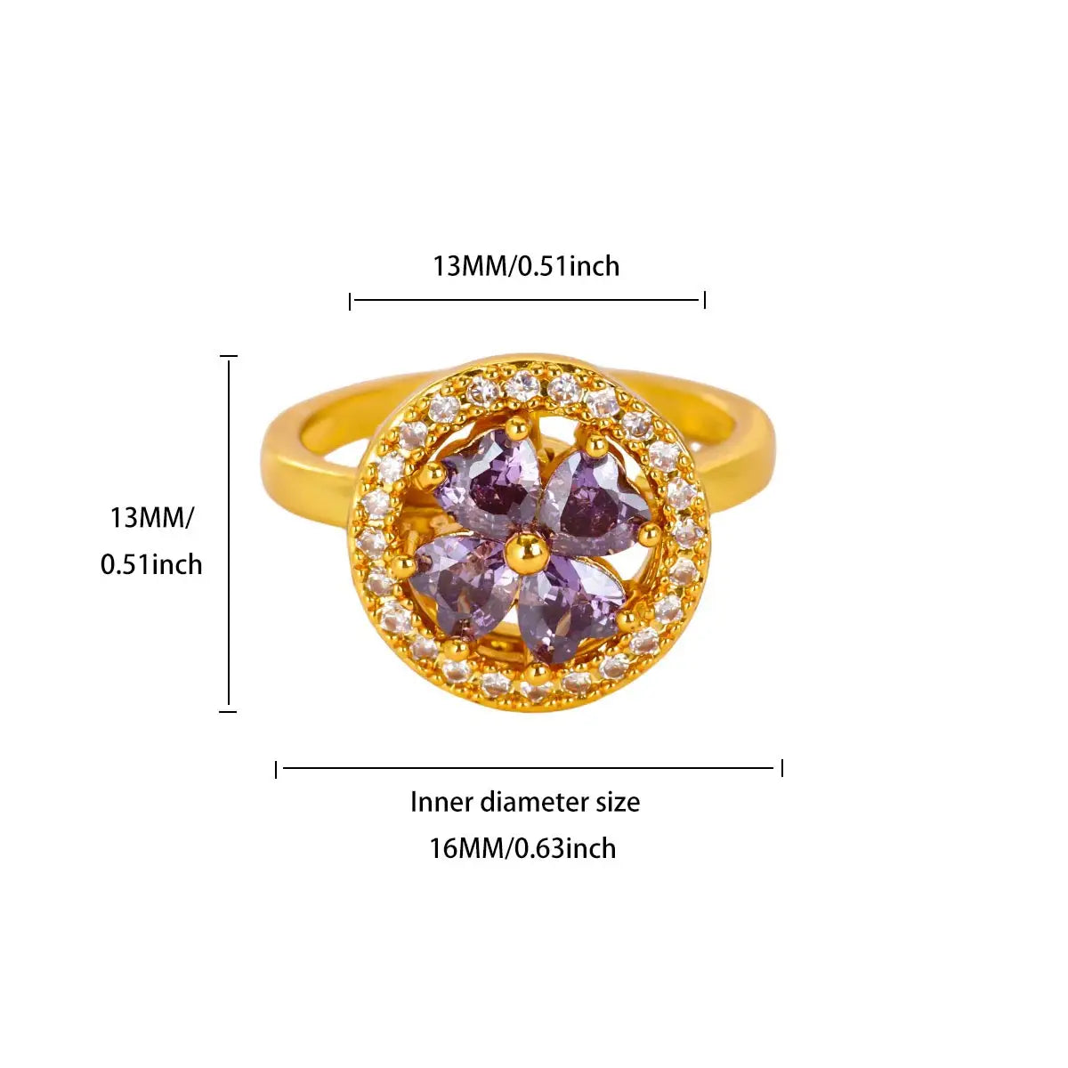 Luxus Zirkon Drehbarer Blumen-Herz-Ring für Frauen Edelstahl Goldfarben Offener Ring 2025 Neue Mode Hochzeits-Paarschmuck