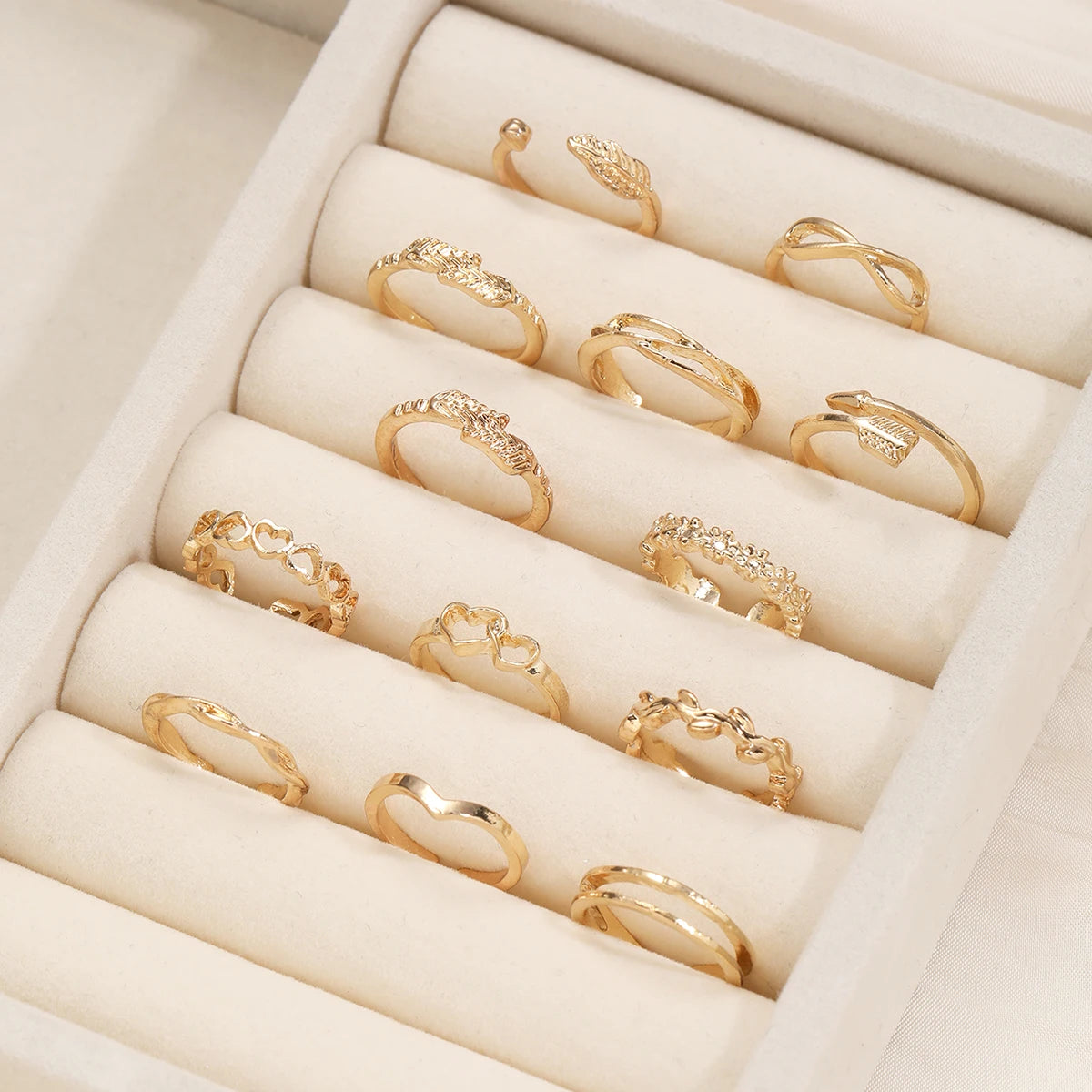 14Pcs/Set Vintage Glatte Offene Ringe Set für Frauen Geometrische Kreative Unregelmäßige Goldfarbe Fingerringe Trendiger Täglicher Schmuck Geschenk