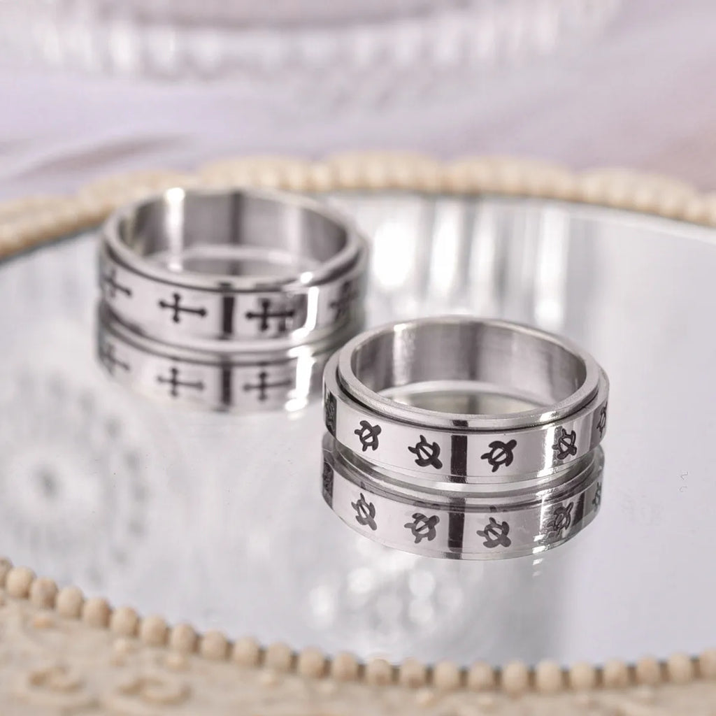 Anti-Angst Entspannungsringe Für Paare Rotierende Edelstahl Mond- und Stern-Liebesband Fidget-Ringe Anillo Antiestres