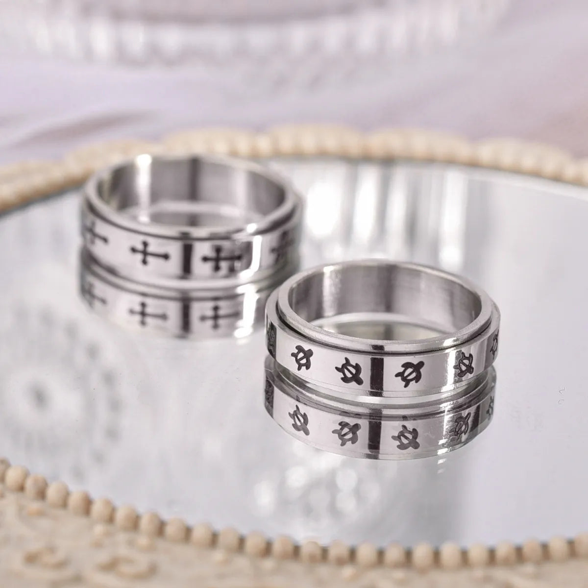 Anti-Angst Entspannungsringe Für Paare Rotierende Edelstahl Mond- und Stern-Liebesband Fidget-Ringe Anillo Antiestres