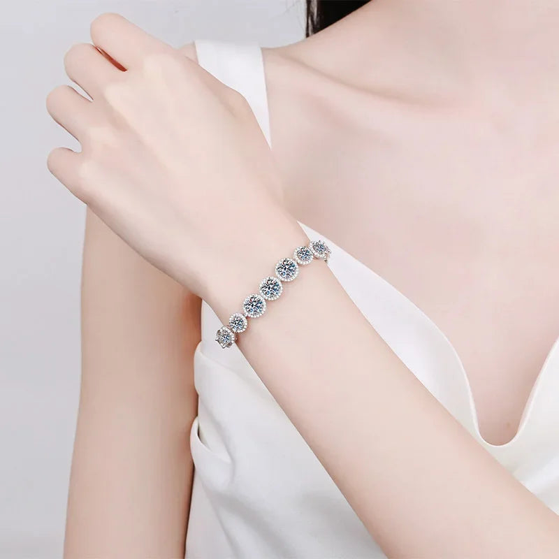 NeeTim D Color Moissanit Tennisarmband 925 Sterling Silber mit Weißgold vergoldet Glänzende Armbänder Kette für Frauen Großhandel