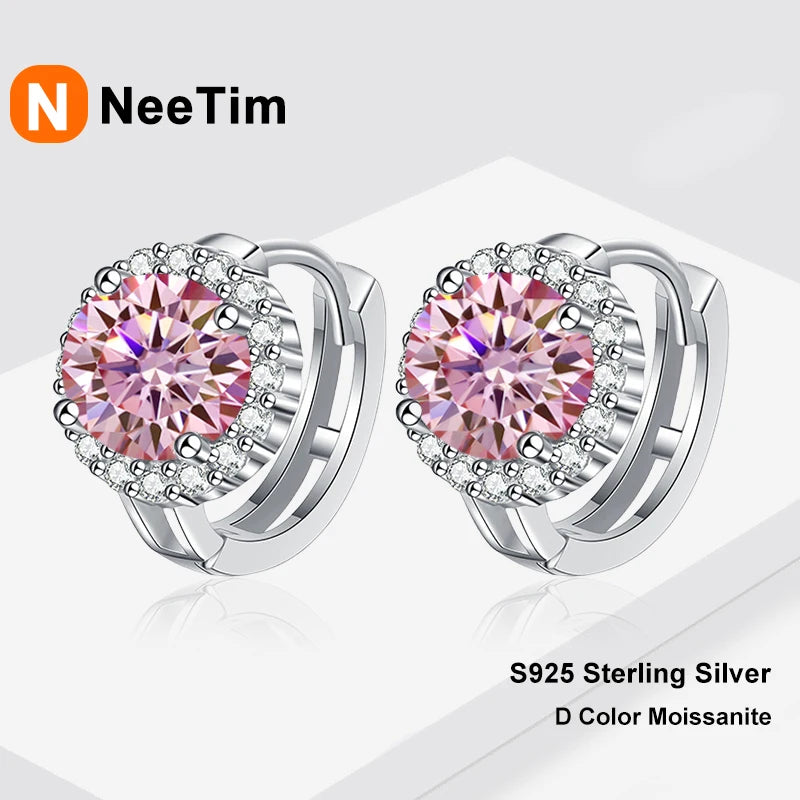 NeeTim 0,5 ct 1 ct rosa Moissanit-Ohrringe für Damen, S925 Silber, Schwarz, Blau, Grün, Grau, Regenbogen, Labor-Diamant, Hochzeitsstecker