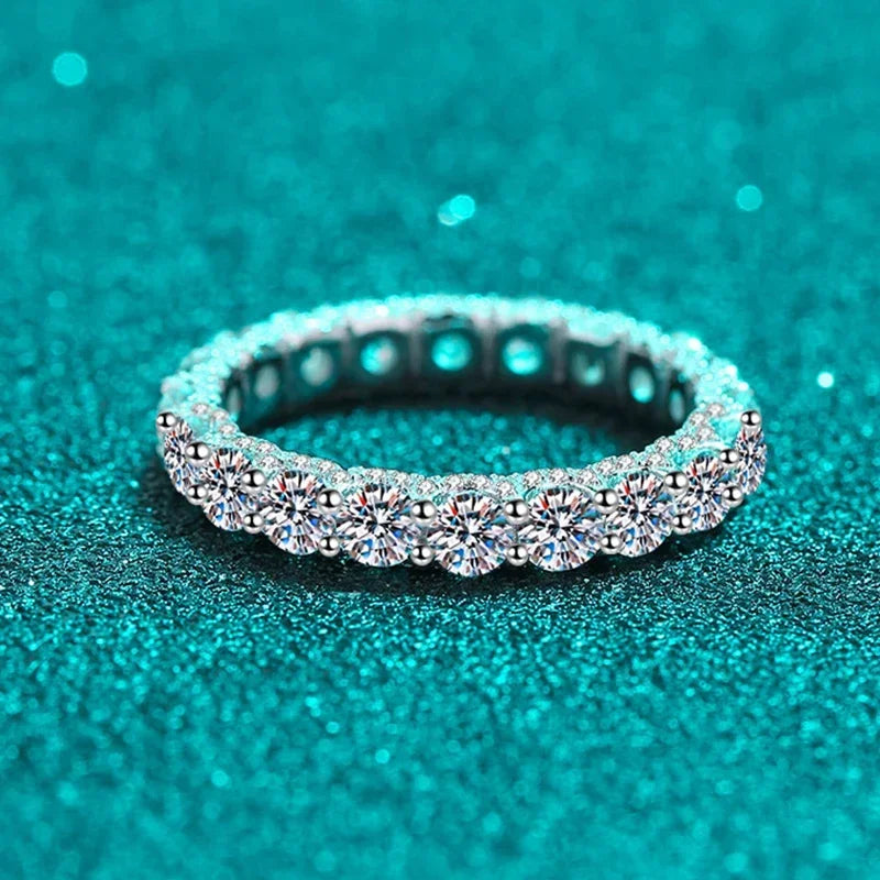 NeeTim 3mm Moissanit Ring Sterling Silber 925 vergoldet Hochzeitsverlobung Ewigkeit Band Party Luxusschmuck für Damen