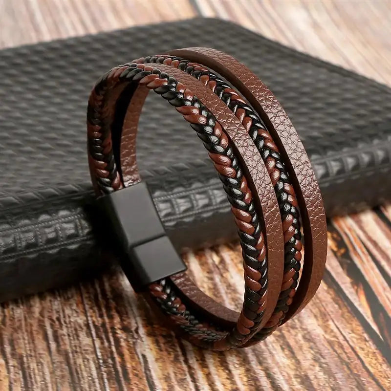 Klassisches Herren Lederarmband Neuer Stil Handgewebt Mehrschichtige Kombination Accessoire Mode Herrenschmuck Großhandel Dropshipping
