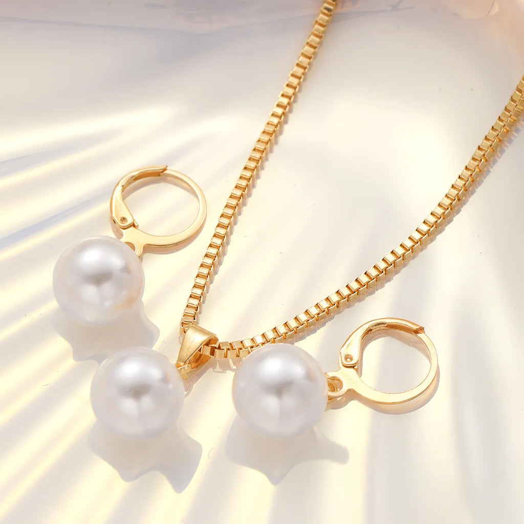 Modische Perlen Schmuck Set für Frauen, Ohrhänger, Anhänger Halskette, schlicht, filigran, Alltagskleidung, Party Accessoires