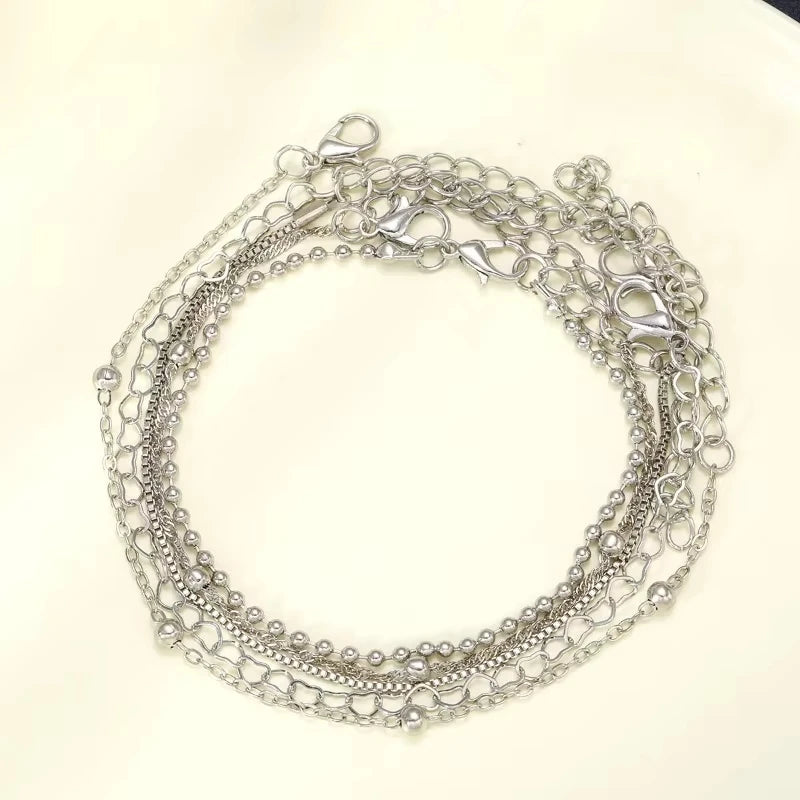 5 Pcs Set Silver Color Chain Bead Bracelets for Women Simple Elegant Vacation Beach Party Casual Jewelry Versatile Daily Wear