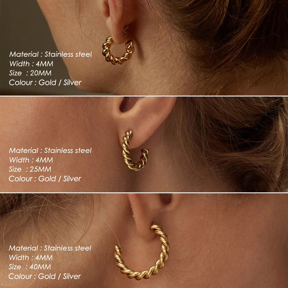 Vintage Edelstahl Creolen für Damen Spiral Twist Trendige goldfarbene Ohrringe Punk Schmuck Großhandel/Dropshipping