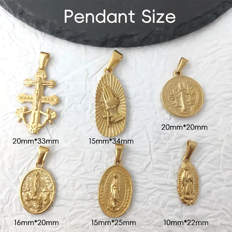 Collar con colgante de oración de la Cruz de San Miguel de la Virgen María, de acero inoxidable dorado, colgantes religiosos, joyería católica para mujeres/hombres