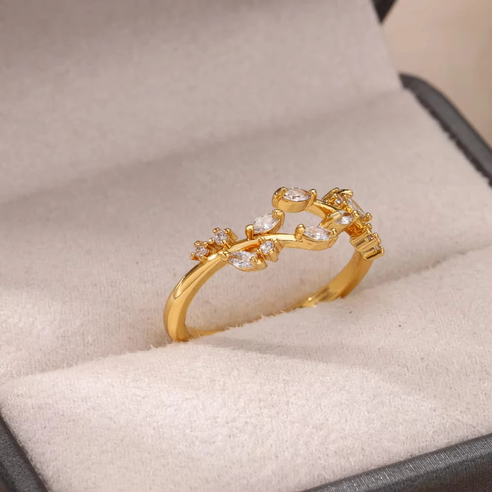 Anillos de girasol de circonita de moda para mujer, de acero inoxidable chapado en oro, anillo geométrico, joyería estética de moda para bodas y fiestas, regalos