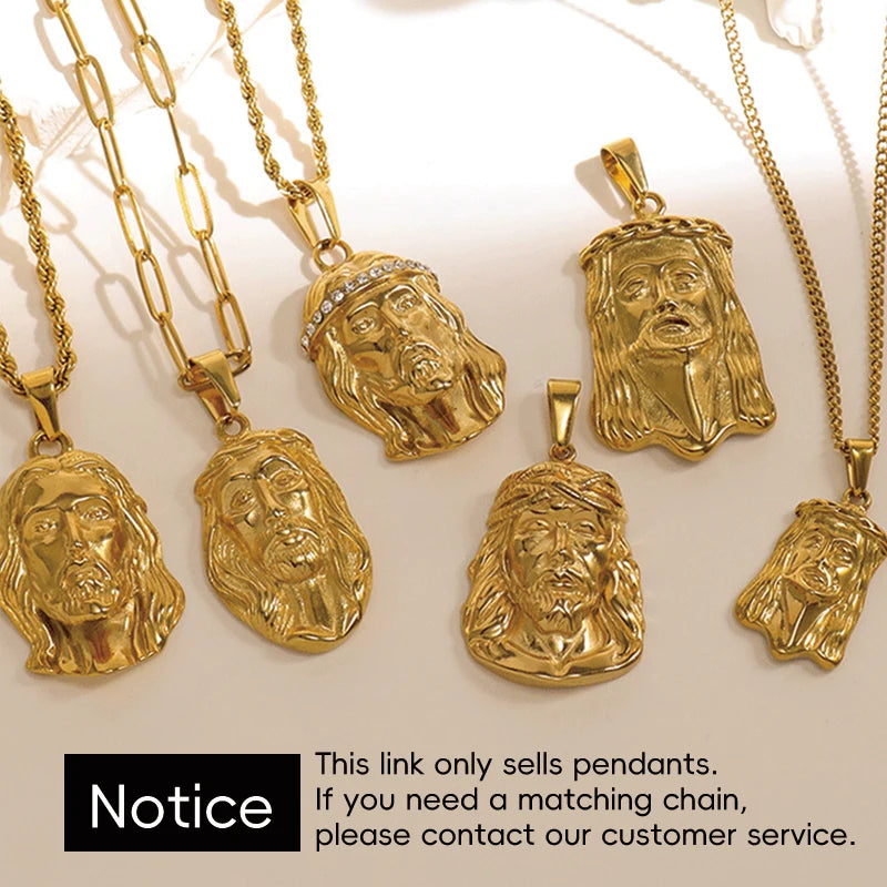 Colgante de Jesús de acero inoxidable chapado en oro de 18 quilates estilo Hip Hop de moda para mujeres y hombres, perfecto para atuendos diarios y estilos de conciertos