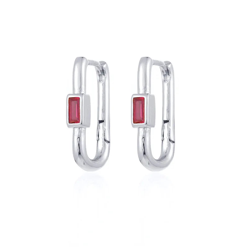 1 Paar Damen Bunte Zirkon Quadratische Ohrclips Geometrische U-förmige Creolen Tägliches Party-Pairing mit Schmuck