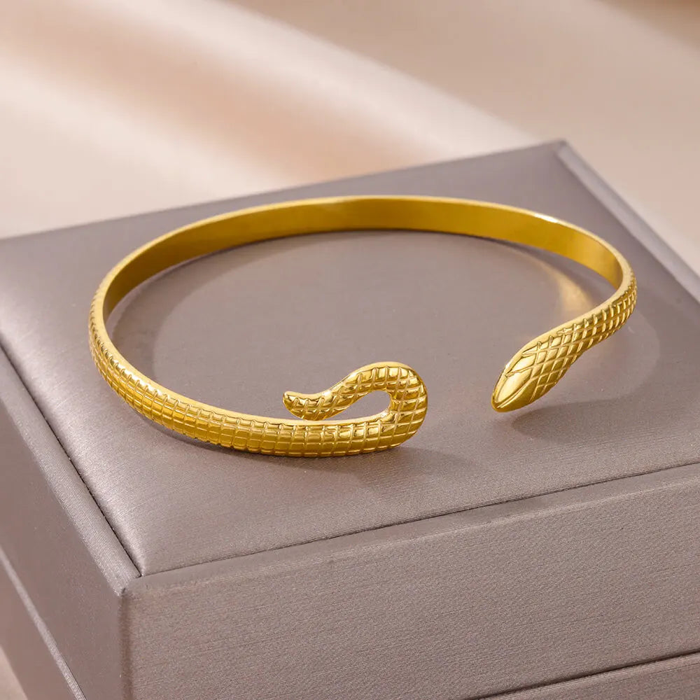 Schlangen Armreif Armband für Damen Edelstahl Vergoldet Öffnungsarmreif Tier Ästhetischer Schmuck pulseras mujer