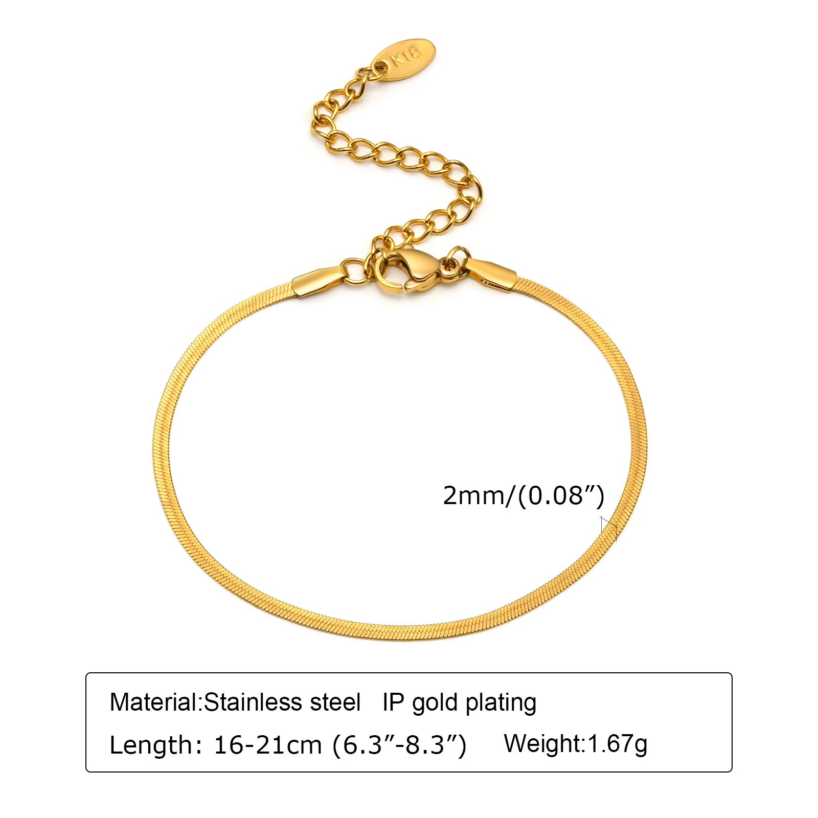 Dünnes Gliederarmband für Damen, Edelstahl 18K vergoldet, wasserdichter Schmuck