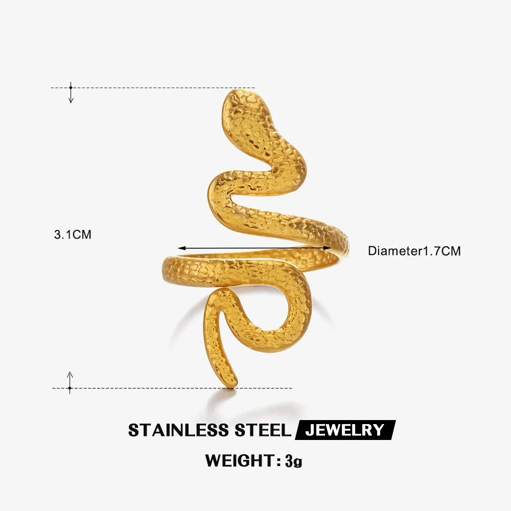 Stainless Steel Snake Rings for Women Men Gold Color Open Adjustable Finger Ring Vintage Gothic Aesthetic Jewelry Anillos Mujer